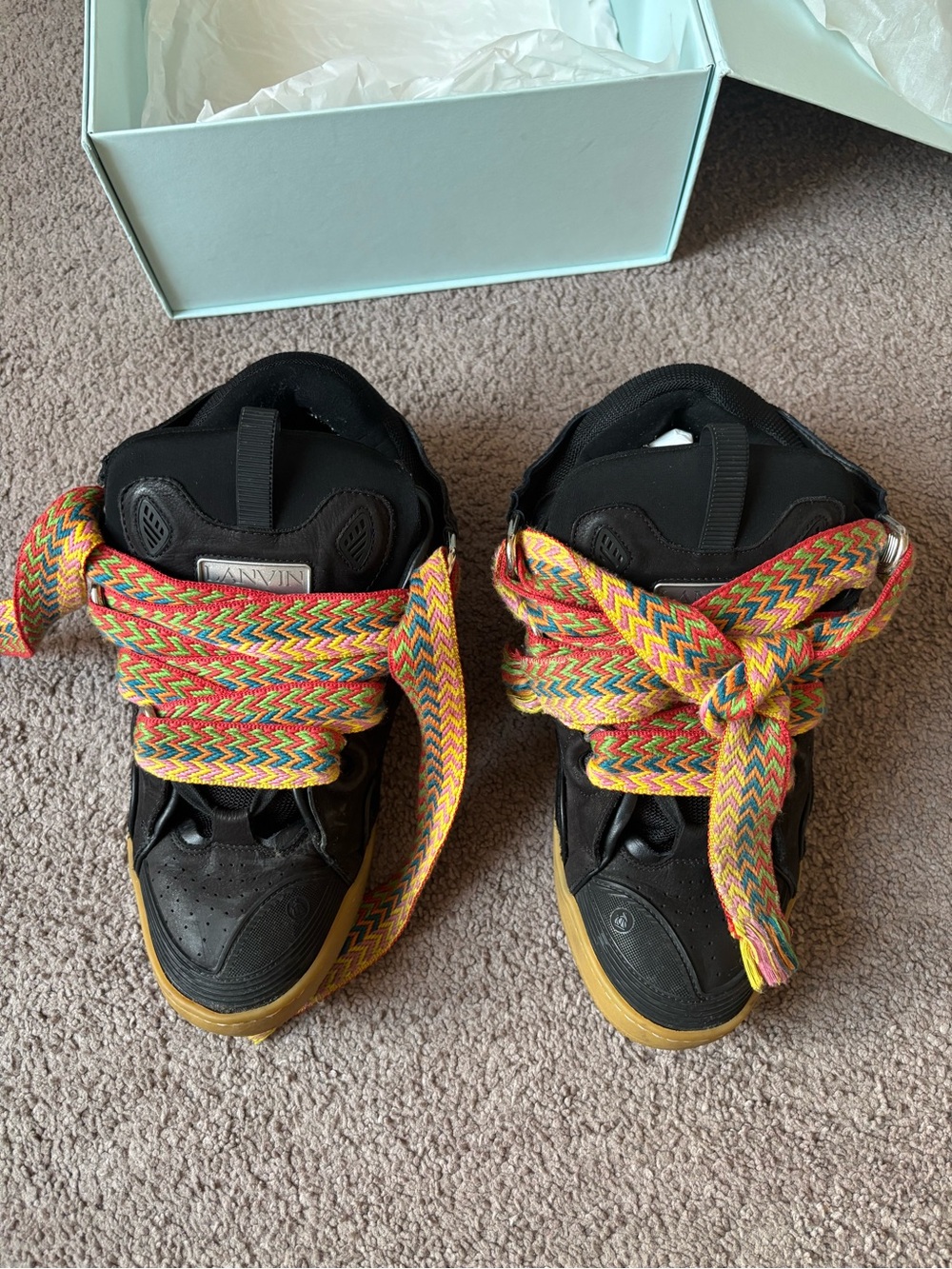 Lanvin Black Sneakers with Multicolor Chevron Laces